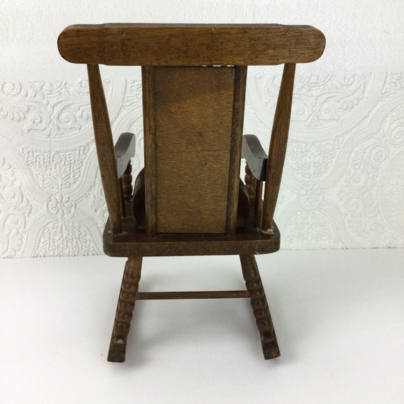 Vintage MCM wooden rattan miniature rocking chair with coasters set of 3 - Picture 7 of 13
